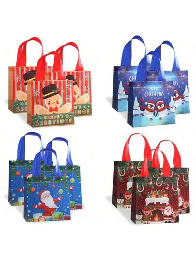 Christmas Gift Bags,Christmas Tote Bags With Handles, Christmas Treat Bags, Multifunctional Non-Woven Christmas Bags For Gifts Wrapping Shopping, Xmas Party Supplies,(Some Parts May Be Random), Holiday Necessities, Autumn, Thanksgiving, Christmas, Carnival, National Day, Autumn, Independence Day,(Random Style Shipped)