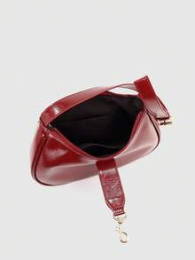 1pc Women's Minimalist Chic Shoulder Bag, Color Block Half-Moon Shape Handbag, Large Capacity, Suitable For Dates, Outings, Parties, Available In Burgundy Leopard Print And Cow Print