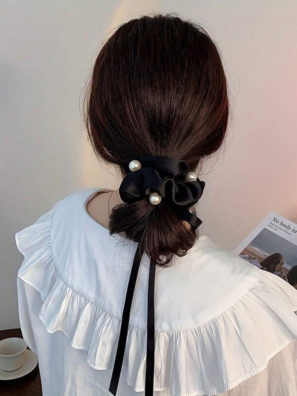 1 Peça Laço de Fita Coreano 2024 Novo Acessório de Cabelo Feminino Scrunchie Suporte de Rabo de Cavalo, Maquiagem