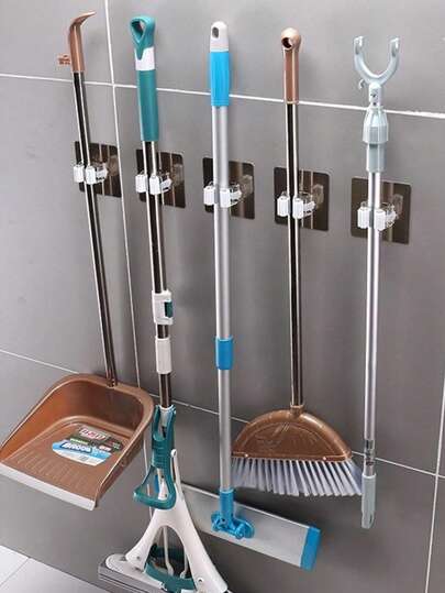 8/4/1pc Wall Mounted Heavy Duty Mop Hanger Multi-Function Strong Clamp Suitable For Bathroom Tools, Max Load 3000g/6.6lbs, Mop Clip, Mop Rack, Convenient Bathroom Accessory, Cleaning Accessory, Suitable For Placing Mops, Brooms And Cleaning Tools