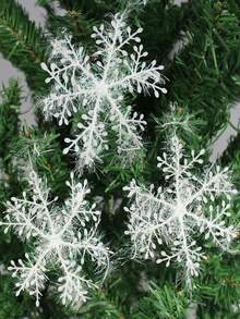 12 件圣诞雪花挂饰、圣诞树装饰、塑料闪光雪花装饰、室内冬季装饰、白色闪亮雪花挂饰，适合圣诞派对 - 彩色 - 查看 4