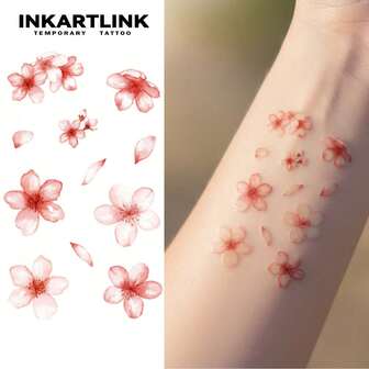 INKARTLINK INKARTINK Rosa Fallande Sakura Blomma Tillfällig Tatuering, Vattentät & Långvarig 2-5 Dagar, Färgglad Vattenöverföring Tatueringsklistermärke, Realistisk Fake Tatuering, Nischdesign Dekoration