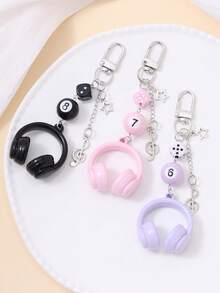 1 pieza Llavero con pendiente de auriculares, pendiente personalizado con nota musical/estrella/bola de billar 8/dado - Regalo de moda y minimalista, adecuado para mujeres y adolescentes amantes de la música como accesorio de cumpleaños, excelente para regalos diarios y festivos