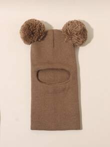 1pc Infant/Toddler Newborn Black Cute Knit Double-Ball Balaclava Ski Mask Hat, Suitable For Winter, Warm And Casual, Baby Boy Girl Kids Beanie Hat For Outdoor & Daily Use - Multicolor - View 49