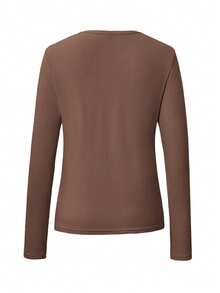 Vera Lane 女士春夏 Y2K 休闲可爱纯色开衫毛衣外套，适合音乐会等场合，轻便百搭，感恩节和复活节服装，棕色上衣 - 棕色 - 查看 4