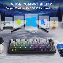 FREEWOLF M75 无线游戏键盘机械手感膜带旋钮和 OLED 显示屏蓝牙/2.4Ghz 彩虹背光渐变 PBT 键帽 2000mAH 电池防鬼影 - 彩色 - 查看 9