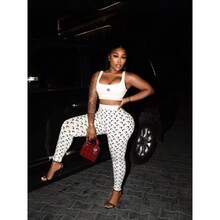 Two-Piece Set Of Sexy And Hot Girl's Tight-Fitting Camisole Top With Hip-Hugging Tight-Fitting Printed Pants - trắng - Xem 3