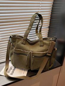 Fashionable Casual New Women's One Shoulder Tote Bag, Multi-Compartment Storage Bag, Simple Solid Color Corduroy, Multi-Pocket, Versatile, Suitable For Travel, Shopping, Sports, Commuting, Elegant Handbag