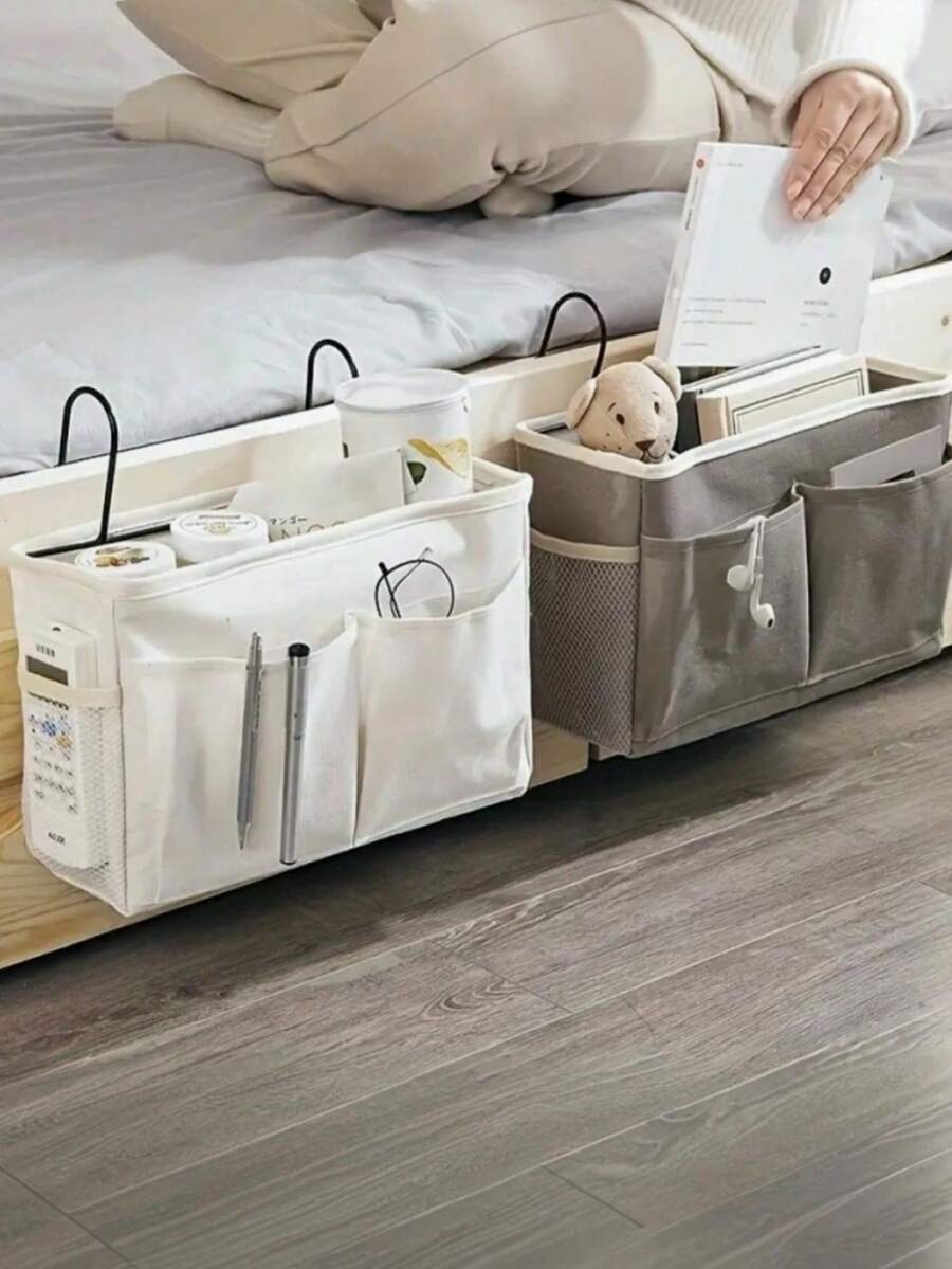 Milania Hanging Storage Organizer Bag - Multi-Pocket Bedside Hanging Basket For Phone, Books, Snacks - Fabric Dorm Room Clutter Organizer With Handles, Space Saving Storage Solution For Bedroom, College, Bunk Bed