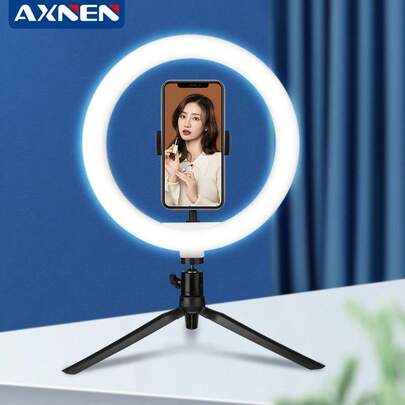 AXNEN Luz de anillo de selfie LED de 10 pulgadas con trípode de escritorio, lámpara redonda para maquillaje/transmisión en vivo, luz de anillo LED de escritorio con trípode y soporte para teléfono, adecuada para transmisión en vivo/fotografía/grabación de video/vlog
