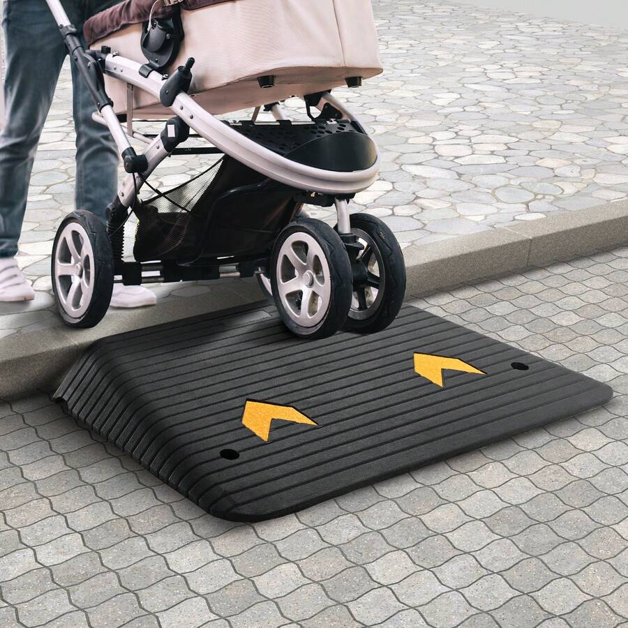 Rampa de umbral de goma, puerta de rampa para silla de ruedas de 4 pulgadas, rampa de goma reciclada con capacidad de carga nominal de 33069 libras, rampa de goma con superficie texturizada antideslizante para silla de ruedas, coche, scooter - 4 pulgadas - Ver 1