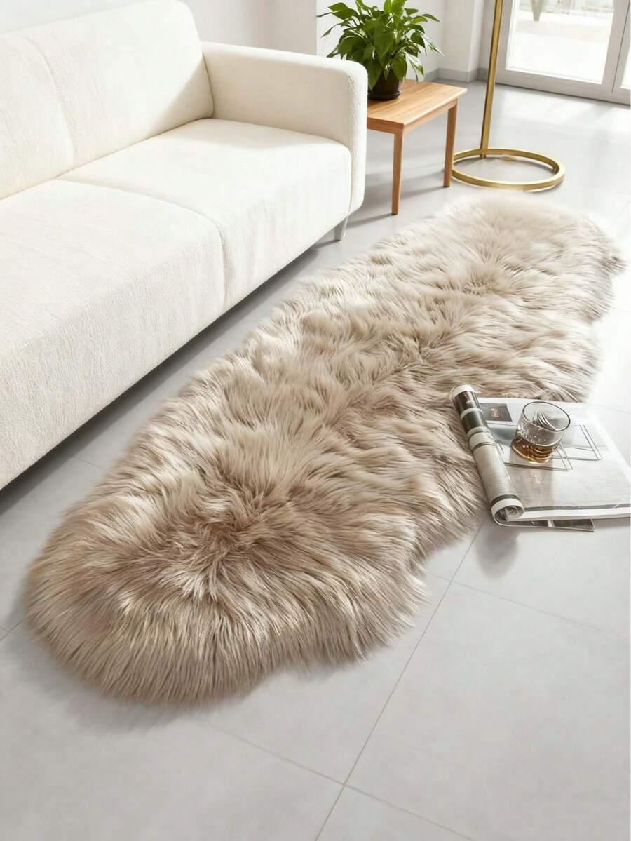 1pc Luxury Light Gray/Coffee Long Plush Area Rug, Nordic Style Long Shaggy Floor Mat, Asymmetrical Size With 1-5cm Cutting Error, Bedroom Bedside Rug, Christmas Gift, Window Sill Blanket & Sofa Cushion, Soft Decorative Carpet, Bedroom Decor, Small Rug, Carpet, Home Decor, Living Room Rug, Living Room Small Rug, Bedroom Rug, Living Room Home Decor, Outdoor Rug, Washable Rug, Thick/Plush Rug, Furry Rug, Autumn/Winter Rug Kitchen Rug - Khaki - View 1