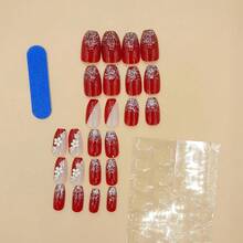 24 Pcs Valentines Red Press On Nails Coffin Shape Fake Nail Tips Kit For Nail Extensions Full Cover Acrylic Nails Women Finger Manicure Decorations (Flower) - DDZ101litishanchah - View 5