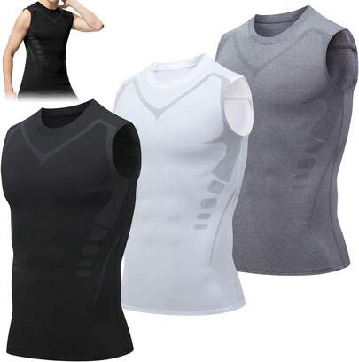 Camiseta para Hombre, 3 Piezas Camiseta de Compresión para Hombre sin Mangas, Camiseta Interior Deportiva de Transpirable
