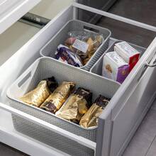 Vmingo Basket Organizer Box Plastic Rattan Woven Design Stackable With Lid Multipurpose Box For Clothes Toys Bathroom Kitchen Closet Decorative Storage Organizer For Home 2pcs - Grey - View 6