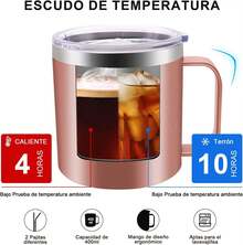 Termo para Cafe de Acero Inoxidable 400ml, Termo Taza para Café con Tapa Hermética, Pajita y Cepillo de Limpiezar, Taza Termica Frio y Caliente Portátil Vaso de Viaje para Cafe, Té, Agua y Una Variedad de Bebidas (oro rosa) - Verde oscuro - Ver 4
