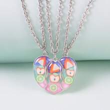 3 件套水果最佳朋友吊坠项链适合校园爱好者锁骨链 BFF 最佳朋友机器吊坠项链流行几何可调节双链情侣项链珠宝礼物 - 均碼 - 查看 8