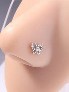 1PC/4PCS Butterfly And Flower L-Shaped Nose Studs – Sparkly CZ Nose Pins Piercing Jewelry For Women Girls Daily Wear