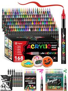 1pc Direct Liquid Soft Tip Acrylic Marker Pen 240 Color Set, Non-Transparent Watercolor Brush Pens For Art Students, DIY Crafts, Calligraphy, Scrapbooking, Handwriting, Card Making, Black Card Paper, Stone Painting, Christmas Decoration, Wood, Plastic, Canvas, Suitable For Students And Office Workers