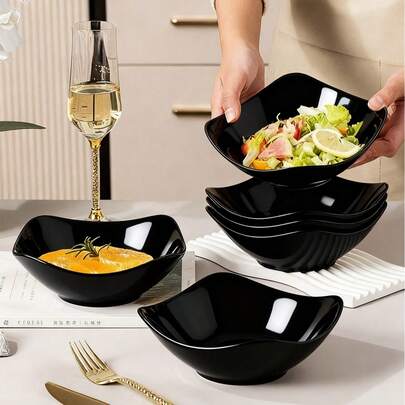 Juego de 2 piezas/4 piezas/6 piezas/8 piezas/10 piezas de platos y tazones para ensalada blancos, tazones y platos de plástico PP reutilizables, adecuados para platos fríos, comida cocida, postres, comida para fiestas, almacenamiento apilable, adecuados para reuniones familiares, hoteles, microondas, fiestas de campo al aire libre/campamento, ligeros y portátiles, reutilizables, plegables, vajilla para bodas de verano