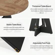 LITTLE TREE Round Dining Table Wood Kitchen Table For Dining Room, 47" Dinning Room Tables For 4 Adult, Farmhouse Dinner Table With Wooden Tabletop And Cross Base, Light Wood - Eucalyptus Brown and Black - View 8