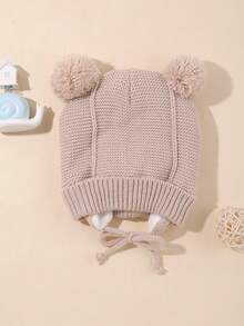 Mũ len đan cho bé 1 chiếc, che tai, dây dài, mũ len đan đôi tua rua có thể bảo vệ bé tốt hơn, bé trai và bé gái có thể đội hàng ngày vào mùa thu và mùa đông - Mũ đan - Xem 7