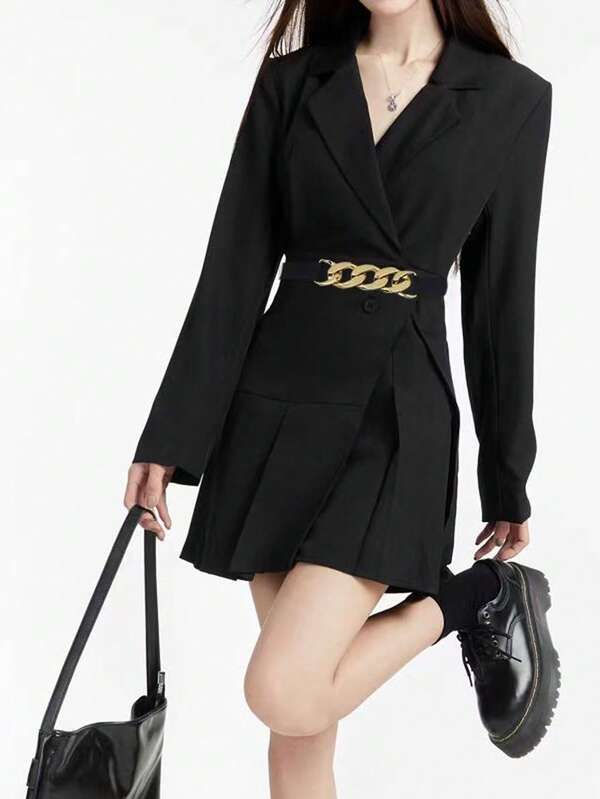 1pc Black Waist Chain Backless Clasp Decor, Suitable For Halloween Night Party Or Daily Outfit