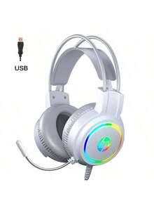 HP Tai nghe chơi game H100 với đèn RGB động nhiều màu, âm thanh sống động, micro chống ồn rõ nét, băng đô thích ứng, chuyển đổi chế độ kép, tương thích với PC và điện thoại, màu trắng 7.1 - Trắng 7.1 - Xem 1
