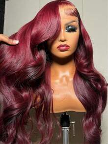NARNI 34 Inch 99J Burgundy Lace Front Wig 250% Density 13x6 HD Transparent Lace Frontal Human Hair Wigs Glueless Body Wave Human Hair Wig Red Wine 99J Colored Pre Plucked With Baby Hair For Women - S99J - 查看 2