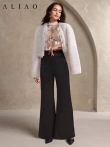 Aliao 花卉钩编网纱刺绣优雅3D透视吊带背心，性感女式上衣，夏季服装，浪漫婚礼季，花卉图案上衣，端庄上衣，新年装扮 - 杏色 - 查看 5