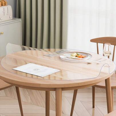Plastic Table Cover, 42 X 42 Inch 2.0 Mm Thick Clear Table Protector, Round PVC Desk Mat, Waterproof & Easy Cleaning Desk Pad Tablecloth, For Office Dresser Dining Room Table Night Stand