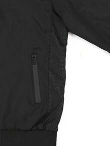 1 pezzo Giacca da baseball con collo alto da uomo per autunno/inverno, casual e versatile, stile streetwear, vestibilità morbida, adatta per escursioni all'aperto, bomber nero