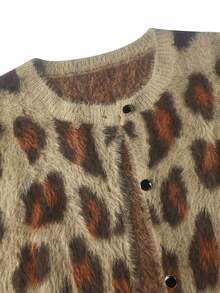 2025 秋冬新款毛绒豹纹开衫针织毛衣返校外出服装秋冬休闲街头纽扣外套 - 彩色 - 查看 8