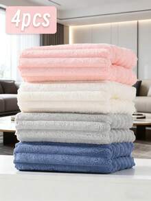 1pc Or 4pcs Set, Simple 3D Striped Coral Fleece Soft Absorbent Non-Shedding Towel, Supermarket Gift, Household Adult Couples Face/Hand Towel, 30*70cm Multi-Purpose Towel Or 52*100cm Large Towel Shower Towels For Beaty Salon, Hotel Sports,Home Essentials, Towel, Skin Care
