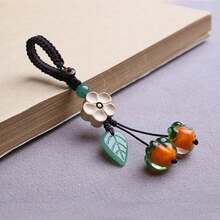 Persimmon Ruyi Glazed Persimmon Retro Beautiful Girl Glazed Persimmon Leaf Youcheng Keychain Pendant Mobile Phone Chain Jewelry - Móc khóa - Xem 1