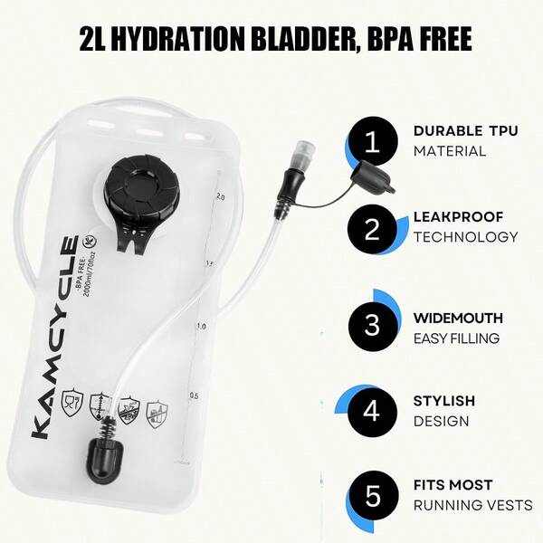 Hydration Bladder Water Bladder, Water Bag, Leak-Proof Water Reservoir For Backpacking Hiking Running Cycling Camping, 2L Water Bladder, Leak-Proof Design, No Plastic Odor, Ideal For Hiking, Running, Cycling & Camping