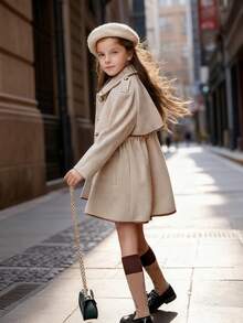 新款女童中长款羊毛外套，时尚休闲风衣，适合大童女孩，英伦风童装，春秋冬