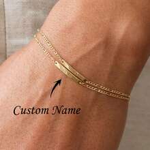Personalized Elegant Long Name Bracelet, Customized Engraved Bar Bracelet - Custom Initial Bracelet - Personalized Jewelry Gift For Mom - Multicolor - View 2