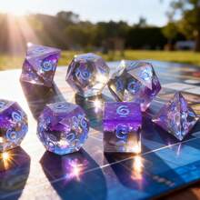 7pcs/Set Purple Galaxy Transparent Polyhedral Dice Set, Suitable For And Other Tabletop RPG Games, Dreamlike Starry Purple Texture, Can Also Be Used As Holiday Gifts, Comes With Gift Box