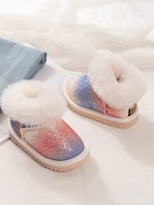 1 双女婴轻便舒适保暖毛绒雪地靴，适合秋冬季日常户外穿着 - 米色 - View 3