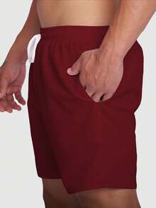 Mauricinho Beach Training Shorts Tactel Men's Plain Basic - Burgundy - View 3