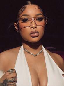 1pc Small Frame Y2K Style Fashion Glasses, Fashionable Accessories For Women Suitable For Street Wear, Photography, Beach Travel Preppy Style For Back To School Wrap Shape - Sâm panh - Xem 2