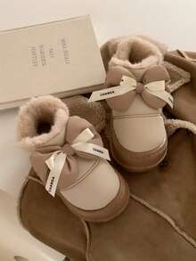 XIXITIAO 1 para uroczych, vintage'owych, kokardkowych śniegowców dla kobiet, grube pluszowe, krótkie zimowe buty, modne, uniwersalne, ciepłe, miękkie podeszwy, śniegowce, odpowiednie do noszenia na zewnątrz