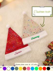 1 pieza, Gorro de Navidad bordado personalizado, disponible en varios colores y tipos de letra, patrones de estrellas, hecho de poliéster, sorpresas navideñas, atuendos navideños, accesorios para el árbol de Navidad, decoración de escena navideña - Multicolor - Ver 3