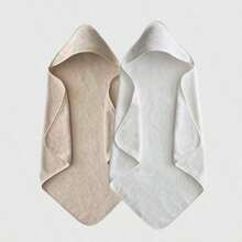 2pcs Baby Hooded Bath Towel, Super Soft Coral Fleece Absorbent Children's Solid Color Bathrobe, Newborn Baby Autumn/Winter Bath Cloak Robe, Machine Washable - Perfect Gift For Baby Shower - Brown+White - View 12