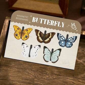 5 st magnetiska bokmärken med tecknade fjärilar, INSf-stil, märkning, lämpliga för studenter, lärare, läsare, skolor, bibliotek, kontorstillbehör, magnetiska bokmärken för böcker