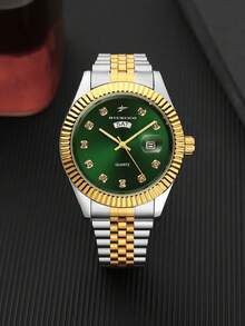 RICECGO 1 Classic Men's Business Quartz Watch, Featuring Dual-Tone Gold & Silver Design, Stainless Steel Strap, And Sophisticated Dual Date Display, Ideal For Holiday Gifts And Daily Wear. - Multicolor - View 16