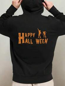 1-Pack Men's Oversized Halloween Hooded Sweatshirt - Happy & Spooky BatsGhosts Print,  Black Streetwear Pullover, Comfy Loose Fit Casual Fall Winter Warmth, Machine Washable Digital Print Hoodie Ffall Hoodies,Men's Fall Clothes,Street Wear,Halloween,Mens Hoodies,Y2k Clothes,Jesus Hoodie,Thanksgiving Day,Nightmare Before Christmas,Christmas,Basics,Christmas Sweatshirt,Thanksgiving Outfit Men,,Christmas Clothes,Winter Clothes For Men,Men Gifts - 黑色 - 查看 1