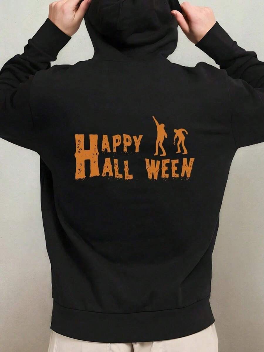 1-Pack Men's Oversized Halloween Hooded Sweatshirt - Happy & Spooky BatsGhosts Print,  Black Streetwear Pullover, Comfy Loose Fit Casual Fall Winter Warmth, Machine Washable Digital Print Hoodie Ffall Hoodies,Men's Fall Clothes,Street Wear,Halloween,Mens Hoodies,Y2k Clothes,Jesus Hoodie,Thanksgiving Day,Nightmare Before Christmas,Christmas,Basics,Christmas Sweatshirt,Thanksgiving Outfit Men,,Christmas Clothes,Winter Clothes For Men,Men Gifts - 黑色 - 查看 1