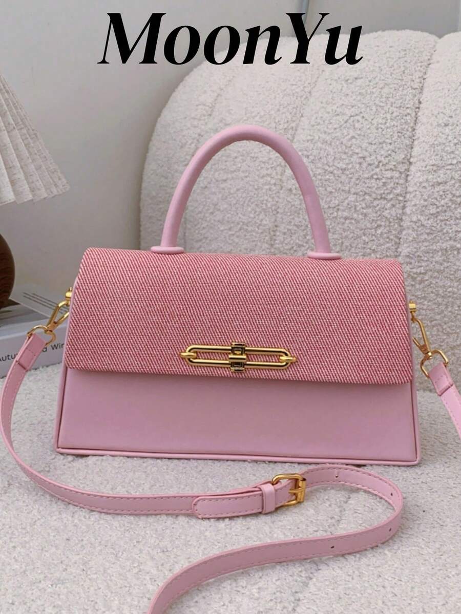 Women's Structured Box Handbag, Elegant Fashion Shoulder Bag, Pink - Pink - View 1